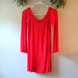 Express Vibrant Orange Long Sleeve Dress